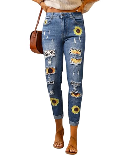 Valentine Plus SizeJeans for Women Boyfriend Trendy Cowboy Patch Work Distressed Jeans Casual Baggy Bling Pants