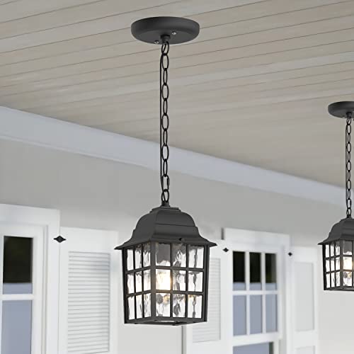 Aoceley Outdoor Pendant Light 2 Pack, Exterior Ceiling Hanging Lantern Porch Light With Water Glass, 1-Light Outdoor Hanging Lantern Light Black Exterior Pendant Lighting Fixture For Porch #TOP3