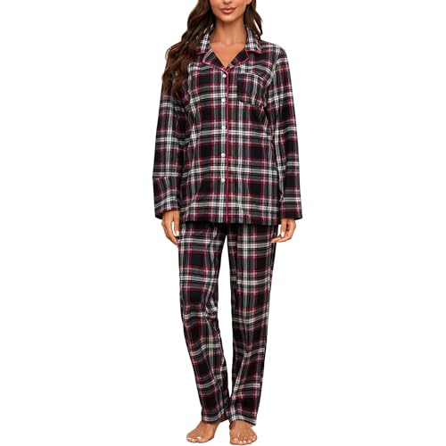 HEARTNICE Women Soft Plaid Pajama Set Warm Flannel Lightweight Pjs