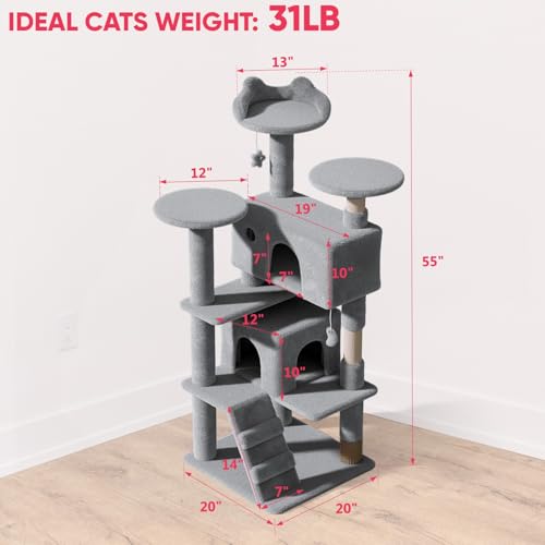 Torre para gatos 54 pulgadas con 2 condominios y 3 rascadores miniatura 6