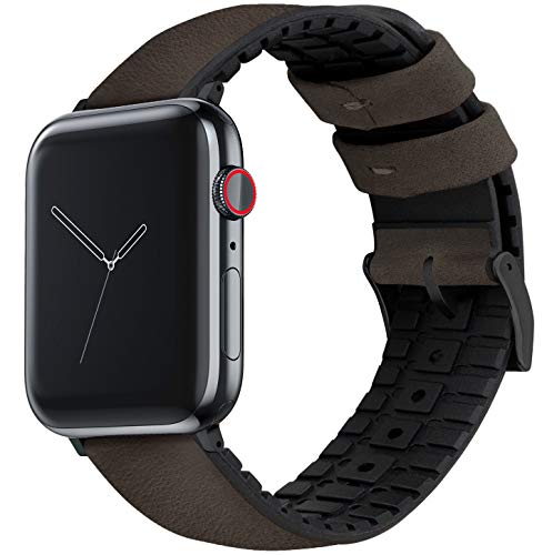 Image of BARTON WATCH BANDS- Black Leather and Rubber Hybrid - Choose Color & Size - Compatible with All Apple Watches (Ultra, SE, 8, 7, 6, 5, 4, 3, 2, 1) - 38mm, 40mm, 41mm, 42mm, 44mm, 45mm, 49mm