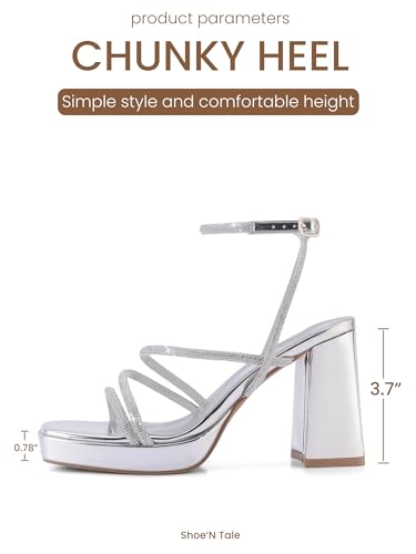Image of Shoe'N Tale Platform Heels for Women Strappy Block Chunky Heels Square Toe Ankle Buckle Sandals