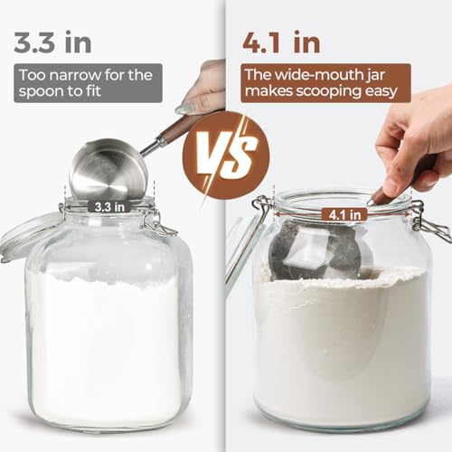 Image of ComSaf Glass Pantry Jars with Airtight Lids 0.7 Gal 2 Pack Wide Mouth Flour | BPA-free food-grade glass, wire clamp seal, wide mouth, 88 oz, bulk flour & sugar, rice, sourdough starter, candy & cookie