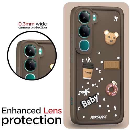 Image of Outlouders Back Cover for Vivo Y300 5G / Vivo V40 Lite 5G | Cute Fun Cartoon 3D Bear Silicone | Full Body Protection Bumper Case (Brown)