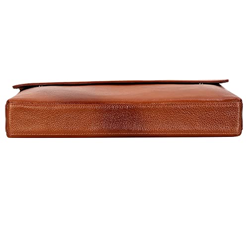 Image of RICHSIGN LEATHER ACCESSORIES Full Grain Natural Leather Laptop Messenger & Shoulder Bags for Men Women Office Briefcase Branded Stylish..Dimensions: L-14 x H- 12 x W- 2 Inch (Weight=900 GR)