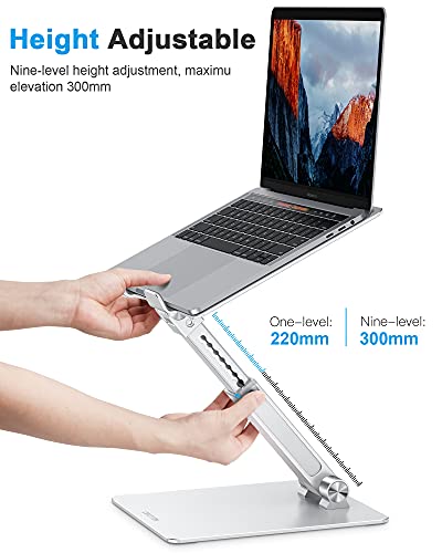 Omoton Adjustable Laptop Stand For Desk, Ergonomic Computer Stand, Portable Laptop Riser For Standing Height Up To 20" Compatible With Macbook Air/Pro, Dell And All Laptops 10-17 Inch, Silver #TOP1