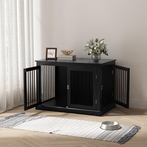HOLTICO Hundebox Möbel mit Kissen, Möbelstil Hundebox mit Klappdeckel, Indoor Hundezwinger, Hundekäfige für große Hunde,Hundehaus, (Mittelgröße Schwarz)