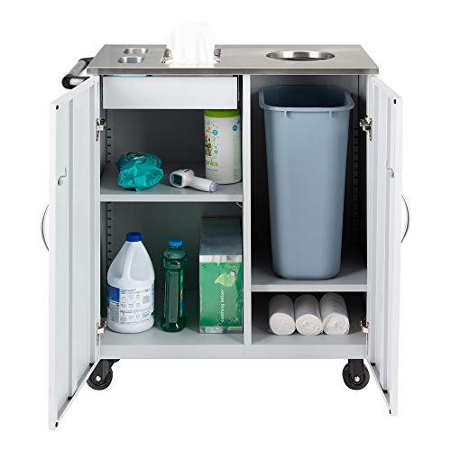 Norwood Commercial Furniture Stainless Steel Mobile Sanitation Station Cabinet for PPE Supplies- Rolling Storage Cart for Office, School, Home