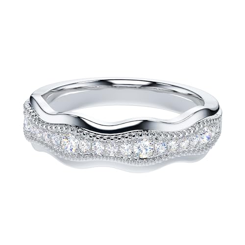 THELANDA Genuine Moissanite or Simulated Diamond Sterling Silver Antique Milgrain Wave Shape Eternity Band Wedding Ring3