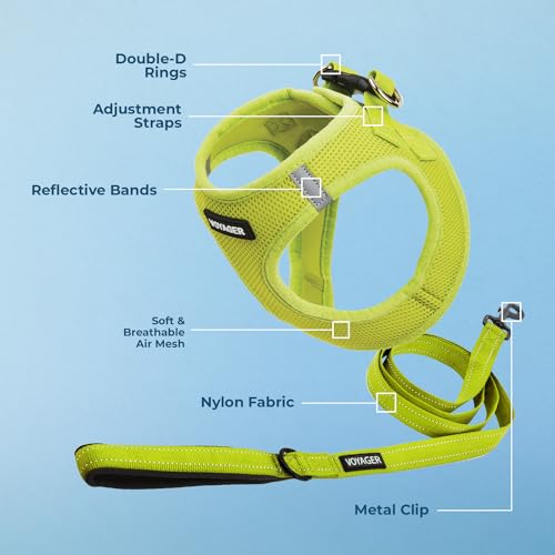 Image of Voyager Step-in Air All Weather Mesh Harness and Reflective Dog 5 ft Leash Combo Neoprene Handle, for Small, Medium and Large Breed Puppies by Best Pet Supplies - Lime Green (Matching Trim),M