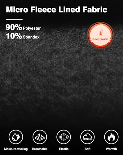 Roxdme Men Thermal Compression Pants Fleece Lined Tights Athletic Heated Leggings Cold Weather Baselayer Winter Gear Pockets Black