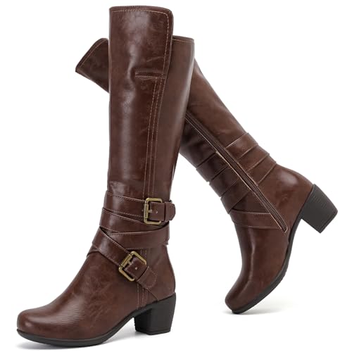 Ruiee Bottes hautes pour femme avec talon épais, bout...