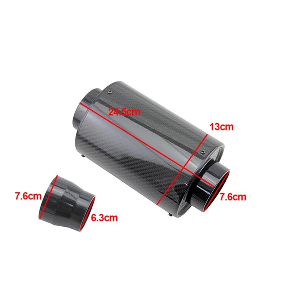 Entrada Aire Coche Kit Filtro Entrada Aire Universal Tubo Entrada Aire Frío Para Coche 76mm/3 Pulgadas Fibra Carbono Con Manguera Entrada Alto Flujo