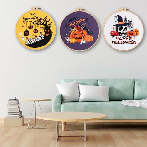 Image of Ohcol 3 Sets Halloween Embroidery Kit,Needlepoint Kits for Adults with Clear Instructions