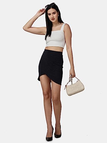 Image of POPWINGS Casual Shimmer Solid Sarong Mini Skirt for Women | Summer Skirt for Women | Mini Skirt for Women
