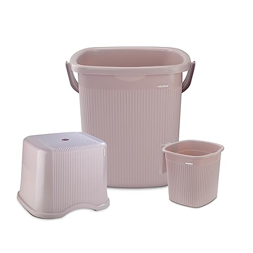 Image of Nayasa Rimmy 20, 3 Pcs Bathroom Set (18 L Bucket + 1 L Mug + Stool), Pink