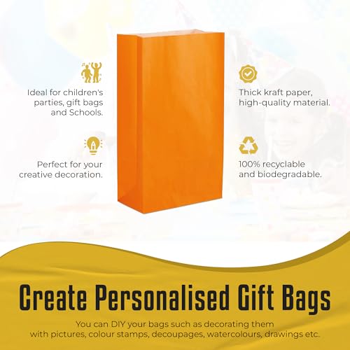 Thepaperbagstore 25 Orange Paper Party Bags, 14x24.5x7cm, Colourful Paper Gift Bags for Kids and Adults Parties Halloween - Image 3