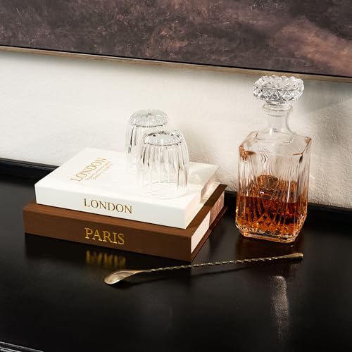 Image of Decorative Books with Storage (Dark Brown /Beige) - Set of 2 Faux Linen Book Boxes with Gold Stamped Covers - Enhance Your Coffee Table, Bookshelf - Hidden Storage for Photos, Keepsakes, and Jewelry