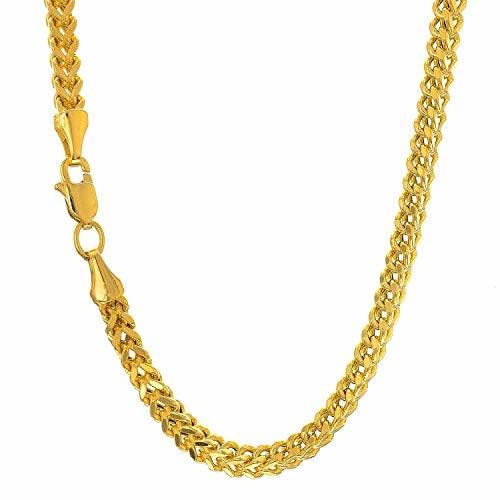 14K Real Yellow Gold 3.2Mm Shiny Diamond-Cut Square Franco Chain Necklace Or Bracelet For Pendants And Charms With Lobster-Claw Clasp (18", 20" 22" Or 24 Inch) Womens Solid Franco Chains Jewelry #TOP21
