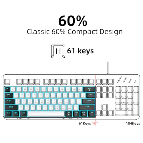 Snpurdiri 60% Kabelgebundene Mechanische Gaming Tastatur - 61 Anti-Ghosting-Tasten, Blaue LED-Hintergrundbeleuchtung, ul