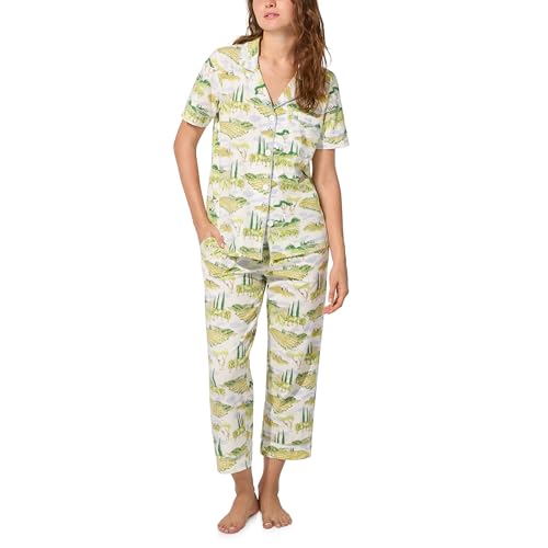 Image of Bed Head PJs Womens Matching Pajamas - Soft Organic Cotton Button Down PJ Shirt & Cropped Pants Set - Loungewear & Sleepwear