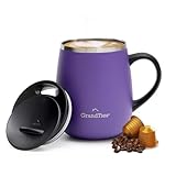 GRANDTIES Insulated Coffee Mug with Handle - Sliding Lid for Splash-Proof 16 oz Wine Glass Shape Thermal Tumbler with Double Walled Vacuum Stainless Steel Keeps Beverages Hot or Cold - Sparkling Grape