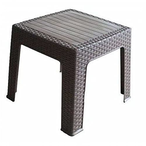 Violet Mesa Auxiliar Plástico, Imitación Ratán, 43x43 cm, Mesa de Café (Marrón Oscuro-Casi Negro)
