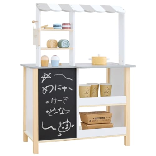 ぼん家具 【完成品】 おままごとセット 木製 キッチン お店屋さん おもちゃ 黒板付き 知育玩具 調理器具付き スイーツ小物 25点 おままごと ミニキッチン 女の子 男の子 プレゼント