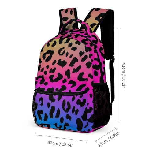Backpack Bookbag Set Rainbow Cheetah Leopard Print Backpack with Lunch Bags and Makeup Bag Shoulder Bag with Lunch Box Storage Bags2