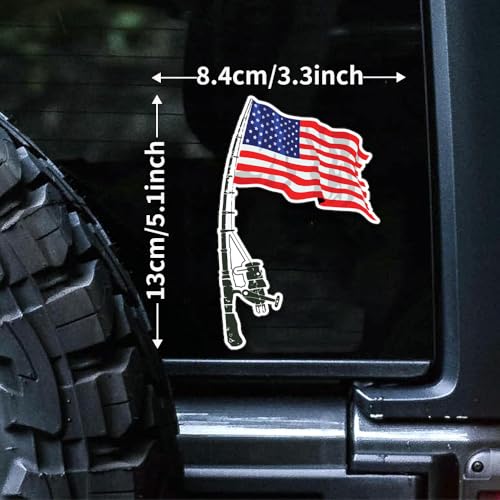 Image of Fishing American Flag Sticker Bumper - Funny Car Auto Laptop Weatherproof Vinyl Decal, Patriotic Fishing Bumper Sticker