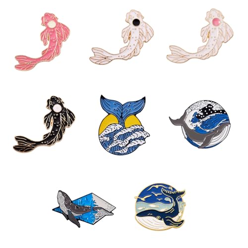 Image of 12pcs Whale Dolphin Enamel Pins Set Fish Shark Sea Wave Adventure Zinc Alloy Lapel Brooch Novelty Cute Badges for Clothing Backpack Decorative Findings