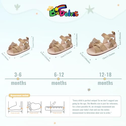 Image of Babelvit Infant Baby Girl Boy Sandals Comfort Premium Summer Outdoor Casual Beach Shoes with Flower Bowknot Anti Slip Rubber Sole Newborn Toddler Prewalker First Walking Shoes