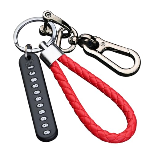 JNNJ Car Keychain, Auto Charm Anti-Lost Keychain, Leather Braided Keyring, Multifunctional Car Accessories Sophisticated Key Chain, for Men and Women(Gunmetal/Red)