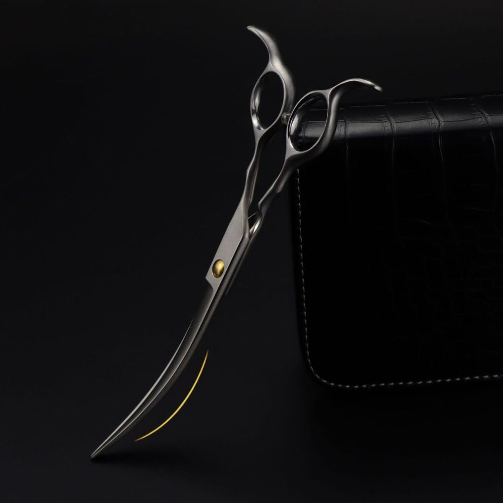 7.0in Curved Pet Grooming Scissors Professional Dog Cat Hair Cutting Shears 9CR Stainless Steel Ice-Tempered Dual Curve Blades for Trimming Styling