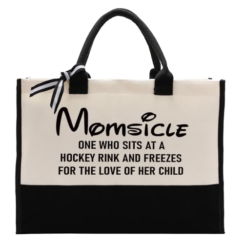 Hockey Mom Canvas Tote Bag, Momsicle Canvas Bag, Canvas Tote Bag for Gifting, Mom Reusable Shopping Bags, Utility Tote, Cotton Canvas Tote Bag for Sports Mom, Gift for Mom Hockey Lover
