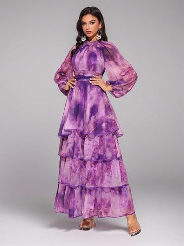 Image of TOLEEN Summer Casual Dresses for Women 2024 Spring Fashion Boho V Neck Long Sleeve Ruffle Floral Print Elegant Maxi Dress