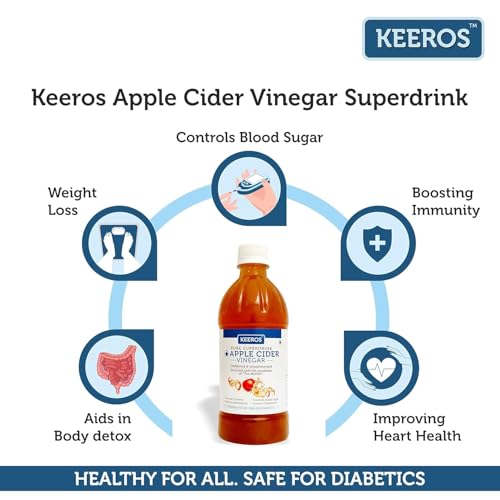 Image of Keeros Apple Cider Vinegar with Mother | Raw, Unfiltered & Unpasteurised ACV | Rich in Antioxidants | Supports Digestion, Blood Sugar Control & Heart Health | Natural Detox Drink (500ml, Pack of 3)