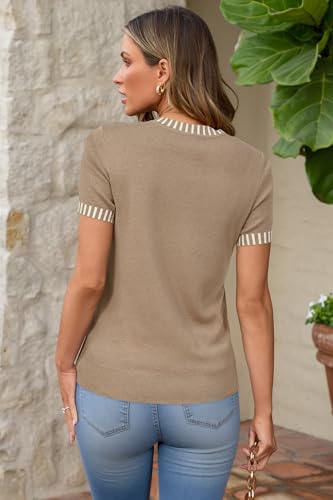 Image of Arach&Cloz Women's Lightweight Wool Blend Short Sleeve Sweater Top Business Casual