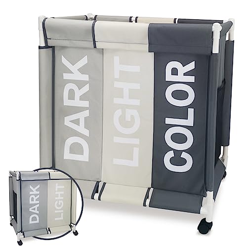 Cesto Ropa Sucia para la Colada Cesta con Tapa 120L Set Bolsas de Lavado Carro Lavandería Ruedas y Compartimentos Laundry Basket Almacenaje Organizador Cubo Mueble Ropa Limpia Clara Oscura Juguetes