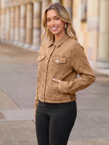 Image of Glamaker Womens Jean Jacket 2026 Basic Trendy Long Sleeve Denim Jackets Button Down Fitted Western Coat with Pockets