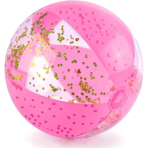 AMOR PRESENT Beach Ball, 16" Glitter Inflatable Beach Balls for Kids & Toddlers Pool Game, Summer Party Favors