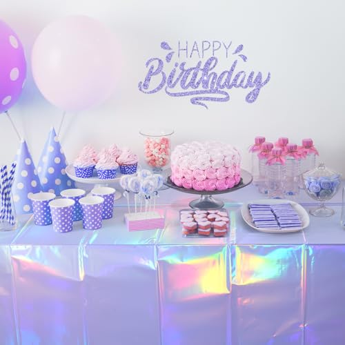 Image of 3 Pack Iridescent Light Purple Tablecloth for Parties, Pastel Purple Holographic Plastic Table Cover, Disposable Laser Purple Table Cloth for Birthday Wedding Baby Shower Party Decorations, 54x108Inch
