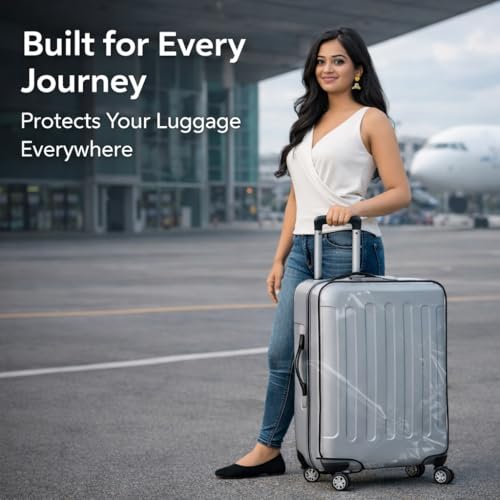 Image of Zulaxy Luggage Cover Set of 3 for Trolley Bags | Transparent PVC Suitcase Covers | Waterproof Dustproof Scratch Resistant Luggage Protector | Clear Travel Bag Covers with Zipper (20, 24, 28 Inch)
