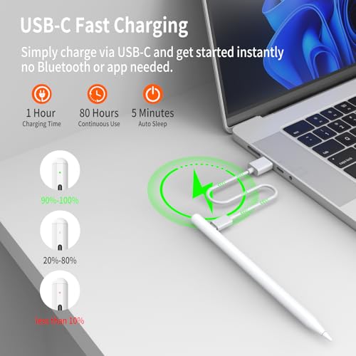 Image of Stylus Pen for Surface Pro, 4096-Level Pressure & USB-C Fast Charge | Works with Surface Pro 11 /10 /9 /8 /X, Surface Laptop /Book /Go /Studio, Kobo, Palm rejection for natural note-taking & sketching.