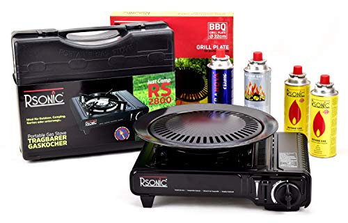 Gaskocher mit 8 Campgas Gaskartuschen ohne Grillaufsatz, Campingkocher,...