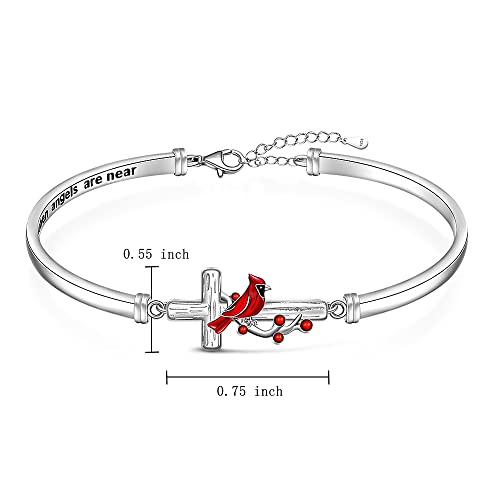 Red Cardinal Bracelet for Women Sterling Silver Cross - 'Appear When Angels are Near' Memorial Sympathy Bangle Jewelry Charms - Mother's Day Gifts2