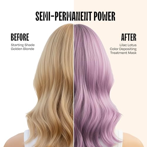 Image of OVERTONE Color Depositing Treatment Hair Mask, Lilac Lotus, 8 oz | Semi Permenant & Nourishing Coloring Conditioner for All Hair Types, Contains Shea Butter & Coconut Oil, Vegan & Cruelty-Free