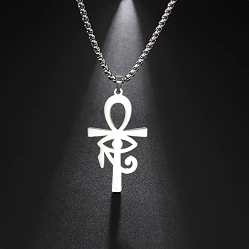 EUEAVAN Egyptian Cross Eye of Horus Pendant Necklace Key of Life Pendant Ankh Figaro Chain Ugarte Gold Religious Jewelry Stainless Steel4