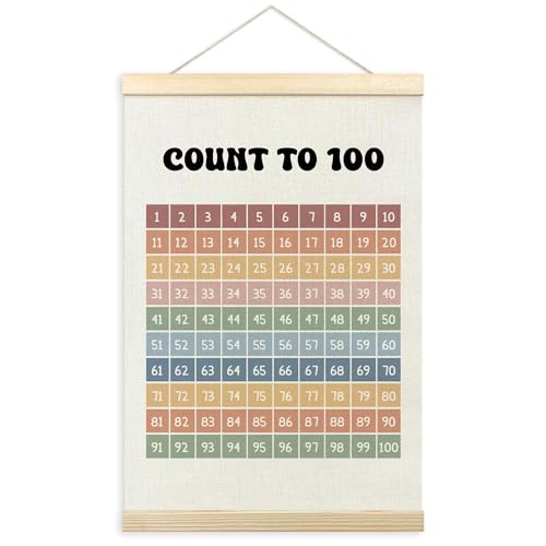 TLESKE Boho Classroom 1-100 Number Hundreds Chart Poster Hanger Frame, Homeschool Hanging Wall Art Decor for Toddlers Kids Room Nursery Playroom, Preschool Prek Learning Educational Poster, 16x24