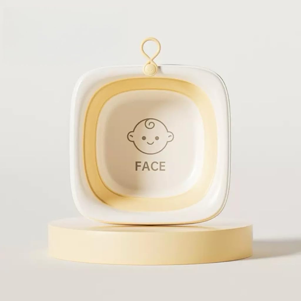 Baby Collapsible Wash Basin for Baby Cartoon Plastic Folding Washbasin Portable Infant Washing Up Basin Tub for Home Travel Baby (Yellow) - Image 2